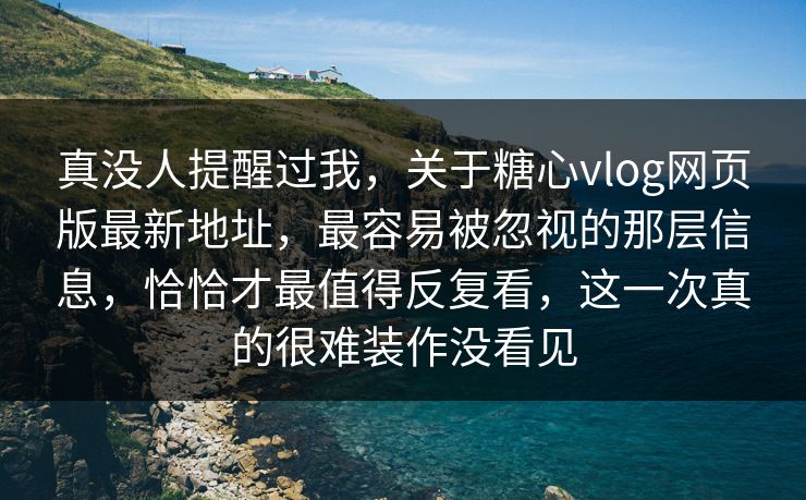 真没人提醒过我，关于糖心vlog网页版最新地址，最容易被忽视的那层信息，恰恰才最值得反复看，这一次真的很难装作没看见