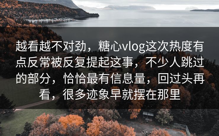 越看越不对劲，糖心vlog这次热度有点反常被反复提起这事，不少人跳过的部分，恰恰最有信息量，回过头再看，很多迹象早就摆在那里
