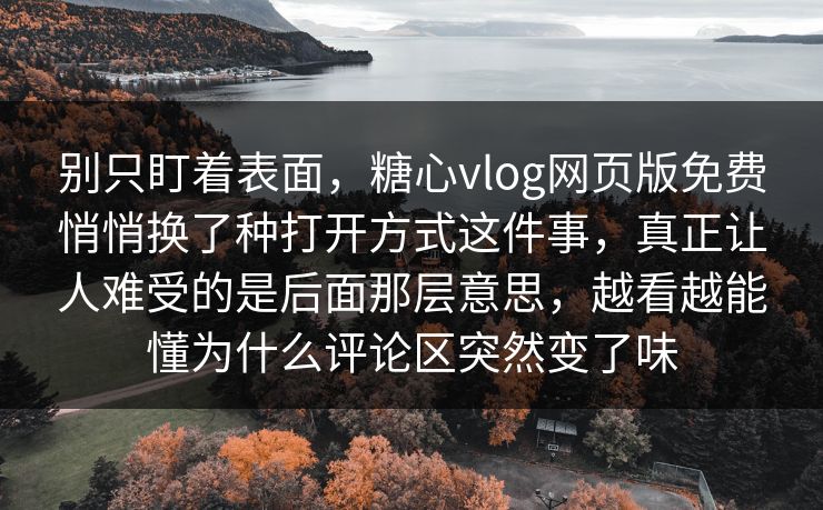 别只盯着表面，糖心vlog网页版免费悄悄换了种打开方式这件事，真正让人难受的是后面那层意思，越看越能懂为什么评论区突然变了味
