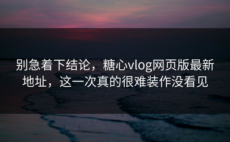 别急着下结论，糖心vlog网页版最新地址，这一次真的很难装作没看见
