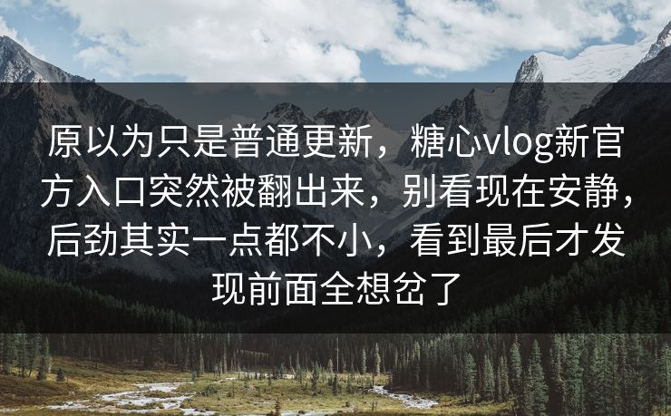 原以为只是普通更新，糖心vlog新官方入口突然被翻出来，别看现在安静，后劲其实一点都不小，看到最后才发现前面全想岔了