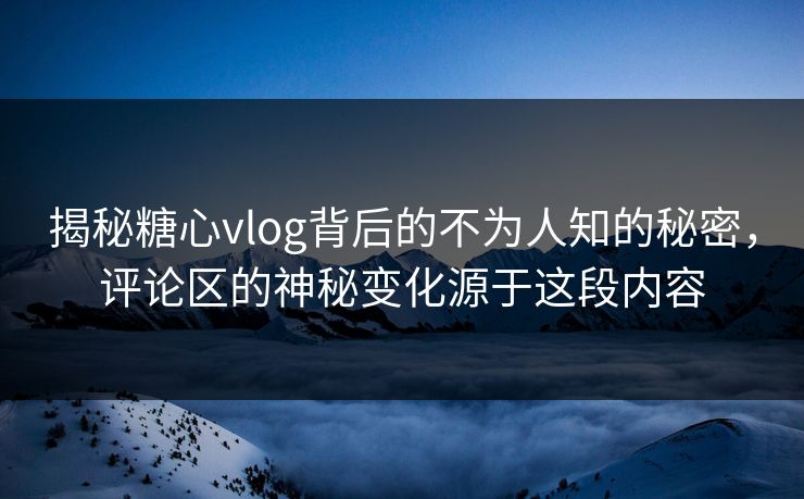 揭秘糖心vlog背后的不为人知的秘密，评论区的神秘变化源于这段内容  第1张