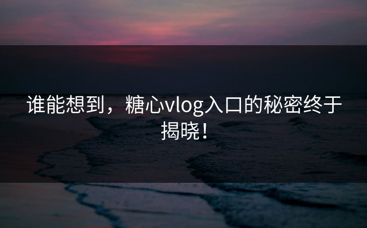 谁能想到，糖心vlog入口的秘密终于揭晓！